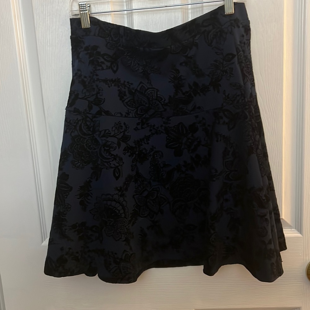 Navy Skirt with Velvet Flowers Outlined Pattern